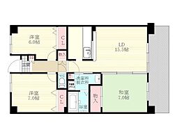 淀川ハイライフマンション 3LDKの間取図画像