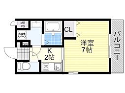 ウインズコート井口堂 2階1Kの間取り