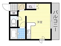 JR東海道・山陽本線 千里丘駅 徒歩9分の賃貸マンション 1階ワンルームの間取り