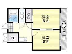 阪急千里線 豊津駅 徒歩6分の賃貸マンション 3階2Kの間取り