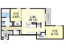 Osaka Metro今里筋線 瑞光四丁目駅 徒歩10分の賃貸アパート 2階2LDKの間取り