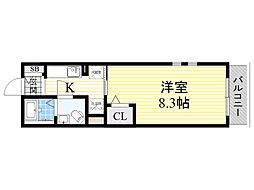 JR東海道・山陽本線 千里丘駅 徒歩17分の賃貸マンション 3階1Kの間取り