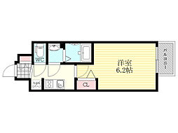 阪急宝塚本線 三国駅 徒歩8分の賃貸マンション 5階1Kの間取り