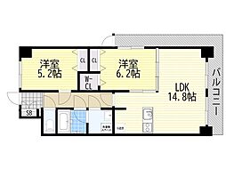 阪急京都本線 正雀駅 徒歩4分の賃貸マンション 6階2LDKの間取り