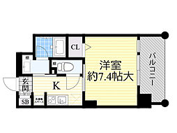 阪急千里線 豊津駅 徒歩1分の賃貸マンション 6階1Kの間取り
