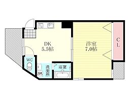 阪急京都本線 淡路駅 徒歩8分の賃貸マンション 2階1DKの間取り