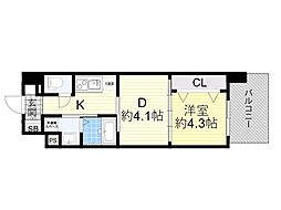 Osaka Metro御堂筋線 江坂駅 徒歩13分の賃貸マンション 2階1DKの間取り