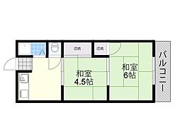 ハウス城戸 2階2DKの間取り