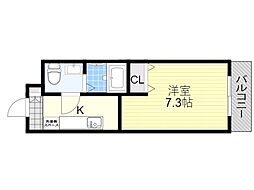 アリビオ千里豊津 8階1Kの間取り
