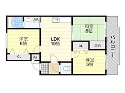 箕面グリーンハイツ2nd 2階3LDKの間取り