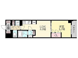 シティカレント新大阪 2階1LDKの間取り