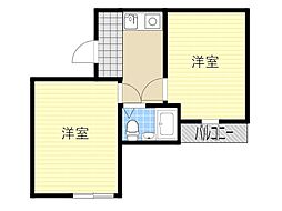 花KAWA 4階2Kの間取り