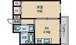 デュウェル東三国 2階1DKの間取り