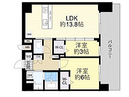 プレサンス東淀川駅前プローシェ 15階2LDKの間取り