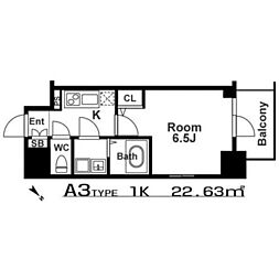 エスリード新北野グランリンク 4階1Kの間取り