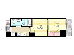 エグゼ新北野 10階2Kの間取り