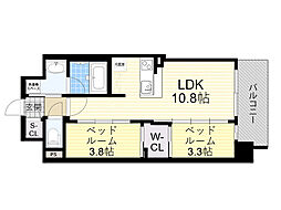 コンフォリア・リヴ東三国駅前ソルテラス 8階2LDKの間取り