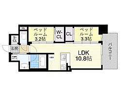 コンフォリア・リヴ東三国駅前ソルテラス 9階2LDKの間取り