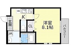 フジパレス石橋サウス 1階1Kの間取り