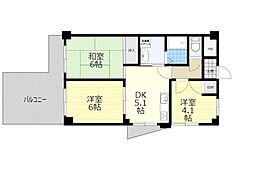 サニーサイド豊中 3DKの間取図画像