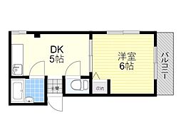 箕面コスモビル 1DKの間取図画像