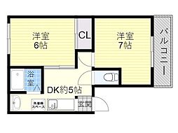 瀬川ハイツ 2DKの間取図画像