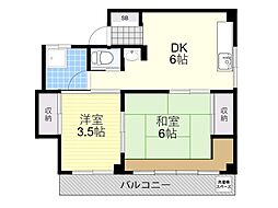 品田ビル 2DKの間取図画像