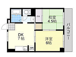 高木マンション 2DKの間取図画像