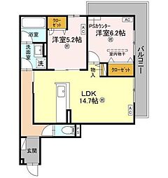 D-residence荘園B 2LDKの間取図画像