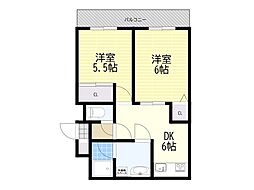 リーベンドハウス中桜塚 2DKの間取図画像