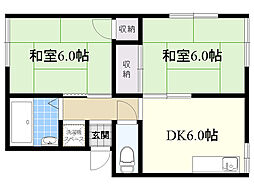 第2三賀ハウス 2DKの間取図画像