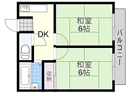 桃源台ハイツ 2DKの間取図画像