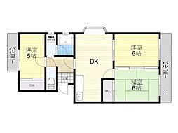 フォルク北千里K棟 3DKの間取図画像
