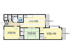 シュロス五月山 3LDKの間取図画像