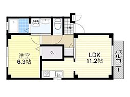 エスポワール北櫻塚 1LDKの間取図画像