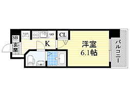リッツ新大阪 1Kの間取図画像