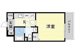 ハピネス江坂 1Kの間取図画像
