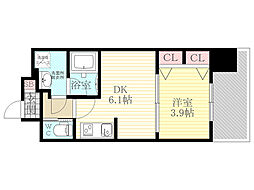 プレジオ十三 1DKの間取図画像
