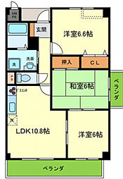 エーデル雲雀丘三番館 3LDKの間取図画像