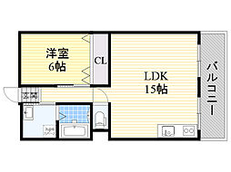 第2マンション寺直 1LDKの間取図画像