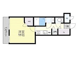 プルメリア江坂 1Kの間取図画像