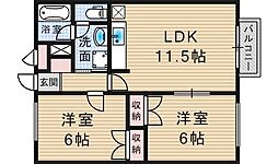 ウッディパル萩原A棟 2LDKの間取図画像