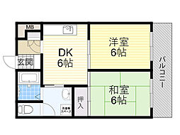ボーネン刀根山 2DKの間取図画像