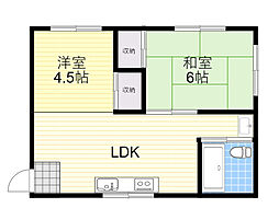 新大阪土井コーポ 1LDKの間取図画像