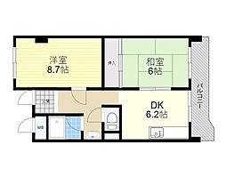 上野坂ハイツ 2DKの間取図画像