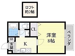 ペルル垂水 1Kの間取図画像