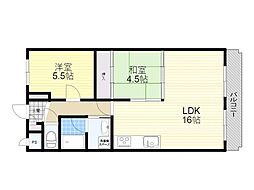ビスタ萩原台2号棟 2LDKの間取図画像