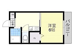ハーフムーン服部 1Kの間取図画像