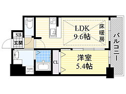 ディームス江坂 1LDKの間取図画像