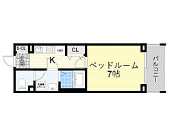 グランカーサ緑地公園 1Kの間取図画像